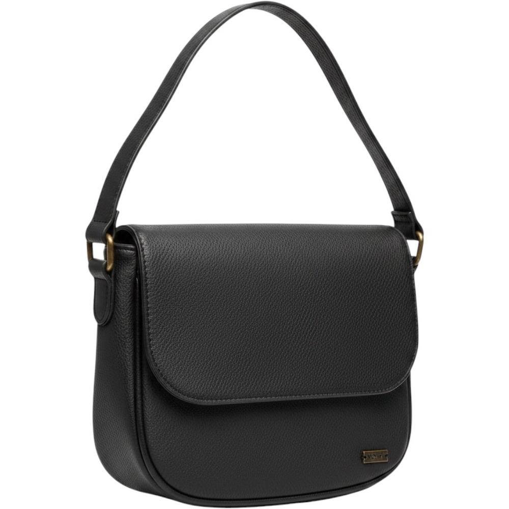 Roxy Women's Black Pebbled Vegan Leather Crossbody Flap Bag Saddle Purse
